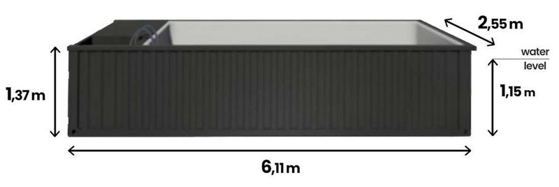 Gebrauchsfertiger Containerpool 6,2 m x 2,5 m, Komfortpaket